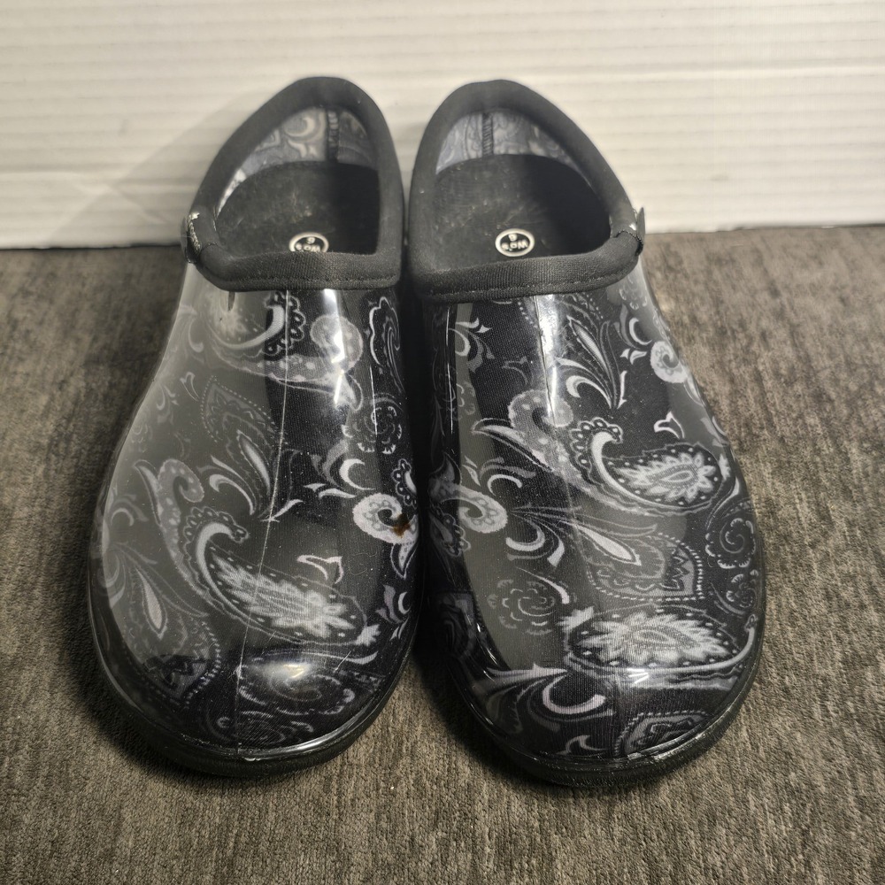Sloggers Garden Rain Shoes Women's 6 Black Paisley Waterproof Slip On Clogs
